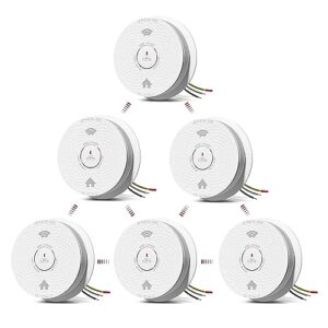siterlink hardwired interconnected smoke detector carbon monoxide detector combo, 2 in 1 smoke and co detector with 2 aa batteries back up, ac smoke and co alarm, voice alert, self-check, 6 pack