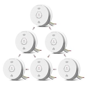 Siterlink Hardwired Interconnected Smoke Detector Carbon Monoxide Detector Combo, 2 in 1 Smoke and CO Detector with 2 AA Batteries Back Up, AC Smoke and CO Alarm, Voice Alert, Self-Check, 6 Pack