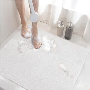 hitslam shower mat non slip, 24 x 24 inch bathtub mat non slip with drain, soft pvc loofah shower bath mat for tub, quick drying bathroom shower mat, white