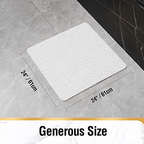 HITSLAM Shower mat Non Slip, 24 x 24 Inch Bathtub Mat Non Slip with Drain, Soft PVC Loofah Shower Bath Mat for Tub, Quick Drying Bathroom Shower Mat, White