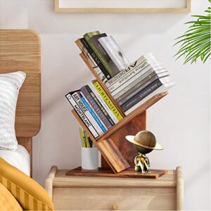 R RUISHENG Wood Tree Bookshelf, 3 Shelves Display Bookcase for Books/Magazines/CDs, Desk Standing Book Shelves Organizer for Office, Bedroom, Living Room