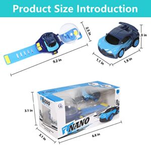 30M Remote Control Distance LED Mini Remote Control Car Watch Toys, Tiktok Watch Car Toys, 2.4 GHz Racing USB Charging RC Small Car, Toys Gifts for 3-8 Year Old Boys Girls Kids (Blue Sports car)