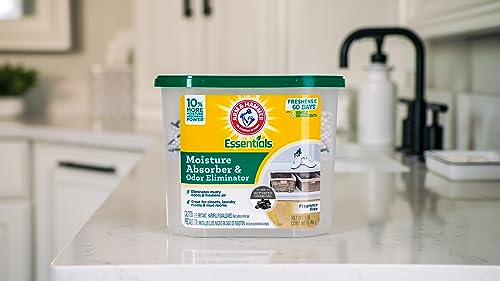 Arm & Hammer Essentials Disposable Moisture Absorber and Odor Eliminator Tub, Fragrance Free, 1 lb., 3-Pack, Attracts and Traps Excess Moisture, Ideal Closet Dehumidifier