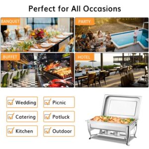 Chafing Dish 9QT 2 PACK NEW Stainless Steel, Full Size Chafing Dish Buffet Set, Foldable Rectangular Chafers for Catering, Chafer Dish Set with Fuel Holder, Chaffing Servers with Covers & Food Clip