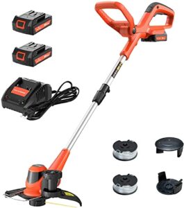 paxcess cordless string trimmer/edger, 20v 10-inch weed eater with 2pcs 1.50ah batteries, 1pcs charger and replacement spool line, length adjustable