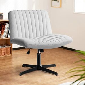 lemberi fabric padded desk chair no wheels, armless wide swivel,120°rocking mid back ergonomic computer task vanity chairs for office, home, make up,small space, bed room,gray