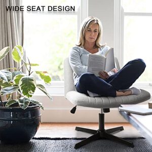 LEMBERI Fabric Padded Desk Chair No Wheels, Armless Wide Swivel,120°Rocking Mid Back Ergonomic Computer Task Vanity Chairs for Office, Home, Make Up,Small Space, Bed Room,Gray