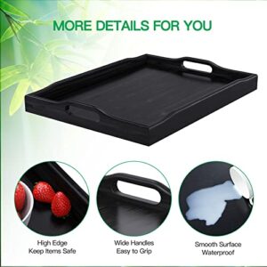 Pipishell Bamboo Serving Tray with Handles Rectangular Wooden Breakfast Tray, Serving Trays for Eating, Working, Storing, Used in Bedroom, Kitchen, Living Room, Bathroom, Hospital and Outdoors(Black)