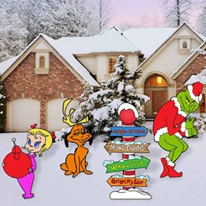 Grinch Christmas Decorations, 4PCS Yard Signs with Stakes, Grinch Cindy Max Whoville Sign for Xmas Garden Lawn Decor, Grinch Stealing Christmas Decor Party Supplies Holiday Decorations Outdoor