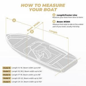 RVMasking 600D Heavy Duty Waterproof Trailerable Boat Cover with Storage Bag Fits Bass Boat, V-Hull, Runabout, Fish&Ski, Tri-Hull, Marine Grade Boat Cover Length: 16’-18.5’, Beam Width up to 94”