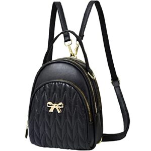 wizozi mini backpack purse for women, cute fashion pu leather zipper crossbody shoulder bag, large-capacity multifunctional daypack purse-black