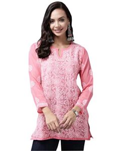 ada indian hand embroidered chikankari women's pink georgette top tunic shirt kurti a911225 (xx-large)