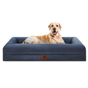 hygge hush 100% waterproof dog bed, washable dog bed with removable cover and bolster, orthopedic dog bed with nonskid bottom(navy blue,36"x27")
