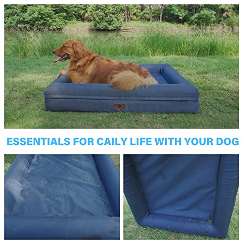 Hygge Hush 100% Waterproof Dog Bed, Washable Dog Bed with Removable Cover and Bolster, Orthopedic Dog Bed with Nonskid Bottom(Navy Blue,36"x27")