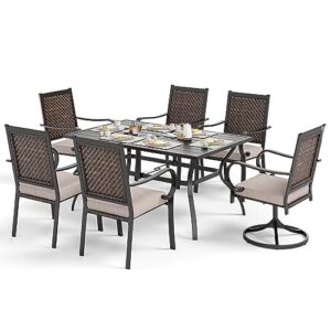 sunshine valley patio dining set for 6, outdoor dining furniture set with 1 dining table 4 wicker patio chairs with cushion and 2 swivel patio chairs with cushion for lawn garden backyard