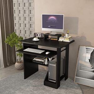 YQ JENMW 29in Computer Desk with Monitor Stand and Keyboard Tray for Small Space, Wood PC Laptop for Bedroom, Writing Table with Shelves for Kids, Black