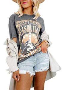 binshre womens nashville shirts country music concert tshirts distressed graphic short sleeve tees for women grey l