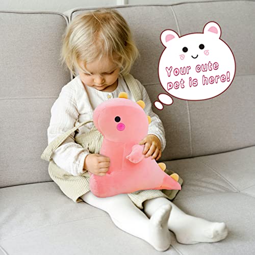 DUANMUL Cute Dinosaur Plush Toys, Fat Dinosaur Soft Stuffed Animals Toys Dolls, Dino Plushies Doll Cute Birthday Gifts for Kids Girls Boys (Pink,8in)