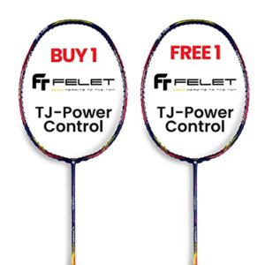 2x felet tj power-control (blue red) badminton racket - 3 in 1 combination frame with japan hot melt graphite, 35lbs max tension (4ug1) | buy 1 free 1