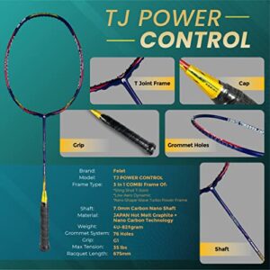 2X FELET TJ Power-Control (Blue Red) Badminton Racket - 3 in 1 Combination Frame with Japan Hot Melt Graphite, 35lbs Max Tension (4UG1) | Buy 1 Free 1