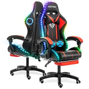 hoffree gaming chair with bluetooth speakers and lights ergonomic computer massage gaming chair with led rgb lights footrest high back music video game chair with lumbar support red and black