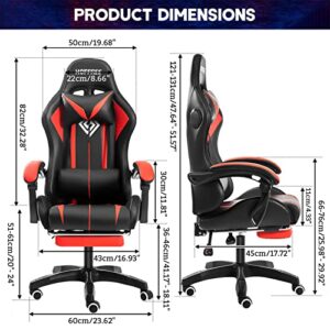 HOFFREE Gaming Chair with Bluetooth Speakers and Lights Ergonomic Computer Massage Gaming Chair with LED RGB Lights Footrest High Back Music Video Game Chair with Lumbar Support Red and Black