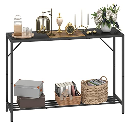 LAATOOREE Console Table, 41.7" Industrial Entryway Table with Shelf, Narrow Sofa Table for Hallway, Entrance Hall, Foyer, Corridor, Living Room - Wood Look Metal Frame - Black & Rustic Brown