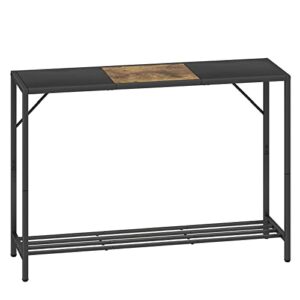 LAATOOREE Console Table, 41.7" Industrial Entryway Table with Shelf, Narrow Sofa Table for Hallway, Entrance Hall, Foyer, Corridor, Living Room - Wood Look Metal Frame - Black & Rustic Brown