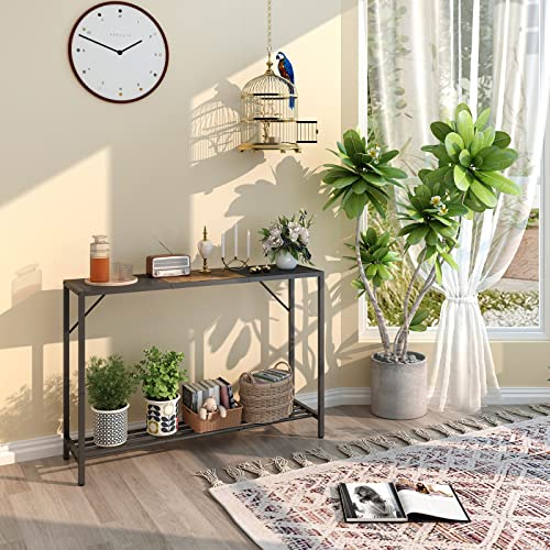 LAATOOREE Console Table, 41.7" Industrial Entryway Table with Shelf, Narrow Sofa Table for Hallway, Entrance Hall, Foyer, Corridor, Living Room - Wood Look Metal Frame - Black & Rustic Brown