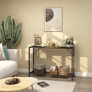 LAATOOREE Console Table, 41.7" Industrial Entryway Table with Shelf, Narrow Sofa Table for Hallway, Entrance Hall, Foyer, Corridor, Living Room - Wood Look Metal Frame - Black & Rustic Brown