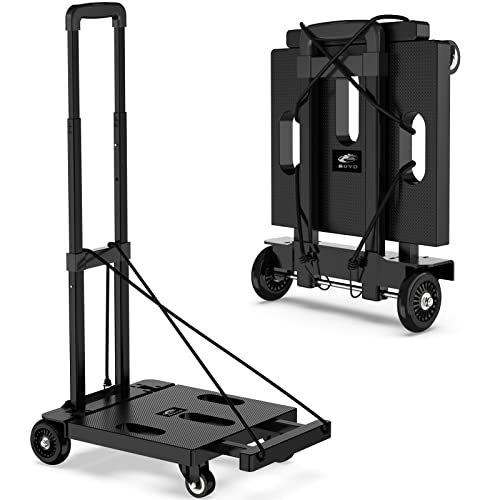 SOYO Folding Hand Truck, 265 LB Capacity Dolly Cart for Moving, Heavy Duty Fold Up Shifter Trolley Collapsible Portable Luggage Cart with 4 Wheels for Travel Shopping Office Use, Black