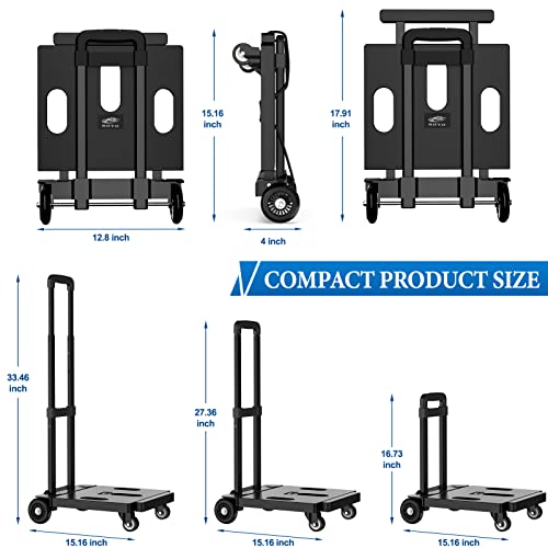 SOYO Folding Hand Truck, 265 LB Capacity Dolly Cart for Moving, Heavy Duty Fold Up Shifter Trolley Collapsible Portable Luggage Cart with 4 Wheels for Travel Shopping Office Use, Black