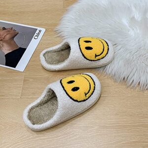 PLMOKN Smile Face Slippers,Retro Soft Plush Lightweight House Slippers Slip-on Cozy Indoor Outdoor Slippers,Slip on Anti-Skid SoleWhite01 10-11Women/9-10Men