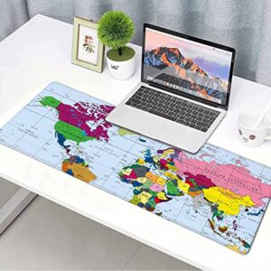 World Map Large Mouse Pad, Modern Map Big Mousepad, Giant Long Non-Slip Rubber Base Gaming Mouse Pads for Full Desk