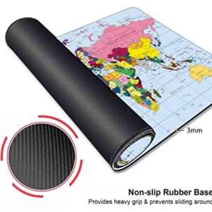 World Map Large Mouse Pad, Modern Map Big Mousepad, Giant Long Non-Slip Rubber Base Gaming Mouse Pads for Full Desk