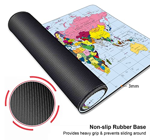 World Map Large Mouse Pad, Modern Map Big Mousepad, Giant Long Non-Slip Rubber Base Gaming Mouse Pads for Full Desk