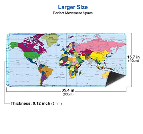 World Map Large Mouse Pad, Modern Map Big Mousepad, Giant Long Non-Slip Rubber Base Gaming Mouse Pads for Full Desk