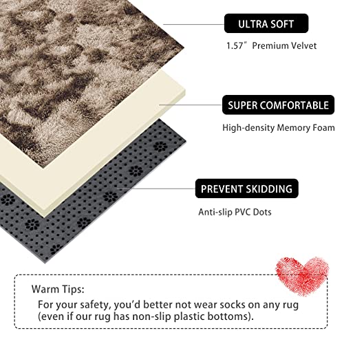 Vocrite Shag Rug for Bedroom, 4'x6' Fluffy Rectangluar Brown Shaggy Living Room Area Rugs, Non-Slip Plush Furry Fuzzy Faux Fur Carpet, Cozy Soft Throw Rug for Classroom Boys&GirlsNursery Dorm