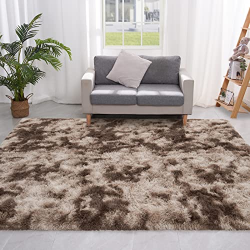 Vocrite Shag Rug for Bedroom, 4'x6' Fluffy Rectangluar Brown Shaggy Living Room Area Rugs, Non-Slip Plush Furry Fuzzy Faux Fur Carpet, Cozy Soft Throw Rug for Classroom Boys&GirlsNursery Dorm