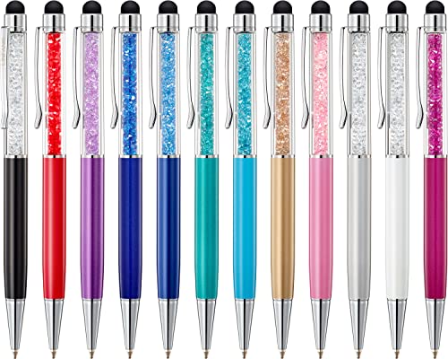 Stylus Pens for Touch Screens (12 Pack), Linfanc 2 in 1 Sensitivity Capacitive Stylus Ballpoint Pen for iPad/iPhone/Tablets/Galaxy, Medium Point Black Ink, Extra 12 Pcs Rubber Tips