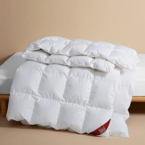 airluck feather down comforter queen size full hotel fluffy duvet insert all seasons down blanket solid white 90x90 inches medium warm 50oz soft down proof cotton poly cover with corner tabs