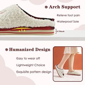 KuaiLu House Slippers Women, Cozy Memory Foam Reindeer Ladies Slippers Orthopedic Plantar Fasciitis Arch Support Bedroom Slippers Slip on Comfy Warm Home Shoes Indoor Outdoor Hard Sole Red Size 9