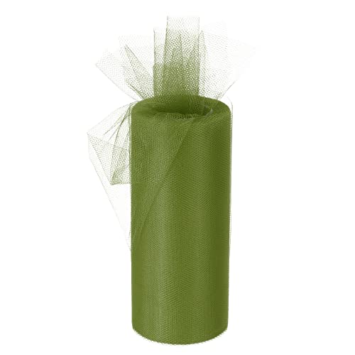 MECCANIXITY Tulle Ribbon Rolls Netting Fabric Spools 6 inch 25 Yards Olive Green for Christmas Wrapping Wedding DIY Crafts