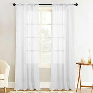 tony's collection white sheer curtains 63 inch, rod pocket voile drapes for living room, bedroom, window treatments curtain panels for yard, patio, villa, parlor(34x63 inch, white,2 panels)