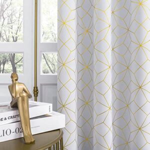 Beauoop Metallic GEO Blackout Window Curtain Panels Thermal Insulated Light Blocking Trellis Moroccan Drapes for Bedroom Living Room Diamond Grommet Window Treatment, Set of 2, 50" x 84", White/Gold