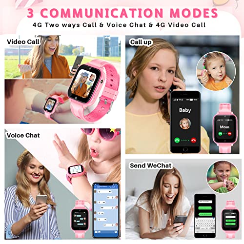 cjc 4G Kids Smart Watch for Kids, 1.6" Smartwatch with GPS Tracker SOS 2 Way Call Camera Voice & Video Call, HD Touch Screen Kid Watch Phone, Christmas Birthday Gifts for Age 3-15 Boys Girls (Pink)