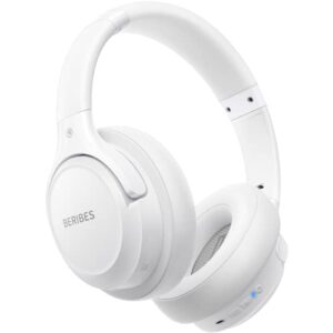 bluetooth headphones over ear,beribes 65h playtime and 6 eq music modes wireless headphones with microphone,hifi stereo foldable lightweight headset,deep bass for home office cellphone pc etc.(white)
