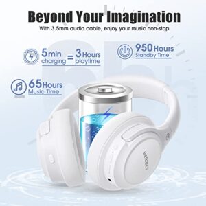 Bluetooth Headphones Over Ear,BERIBES 65H Playtime and 6 EQ Music Modes Wireless Headphones with Microphone,HiFi Stereo Foldable Lightweight Headset,Deep Bass for Home Office Cellphone PC Etc.(White)