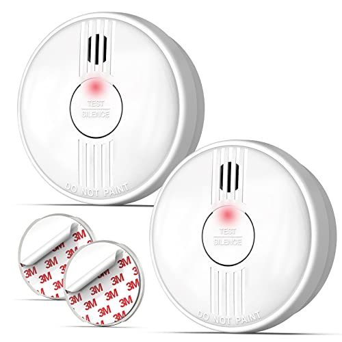 Smoke Detector, GuardryShely Fire Alarms Smoke Detectors with Photoelectric Sensor, Smoke Detector Battery Included with Silence Function and Low Battery Signal, Fire Alarm GW206C for Home, 2 Packs