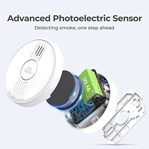 Smoke Detector, GuardryShely Fire Alarms Smoke Detectors with Photoelectric Sensor, Smoke Detector Battery Included with Silence Function and Low Battery Signal, Fire Alarm GW206C for Home, 2 Packs